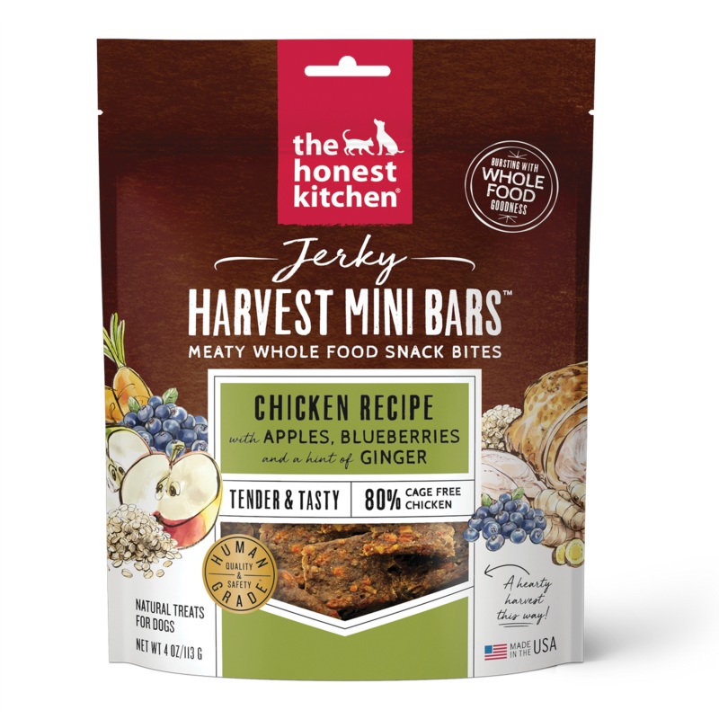 The Honest Kitchen Jerky Harvest Chicken Apples Blueberries Mini Dog Bars 4oz