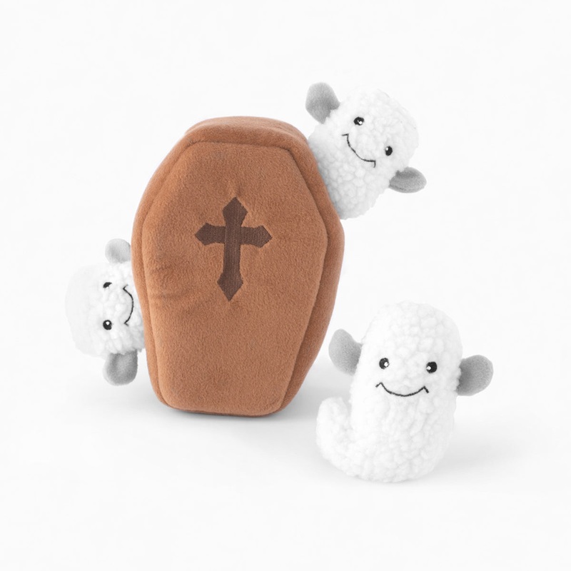 Zippy Paws Halloween Burrow - Coffin with Ghosts Dog Toy