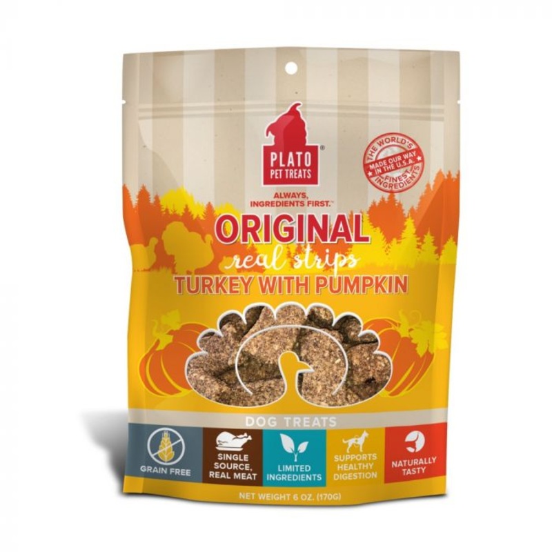 Plato Real Strips Turkey Pumpkin Meat Bar Dog Treats 3Oz