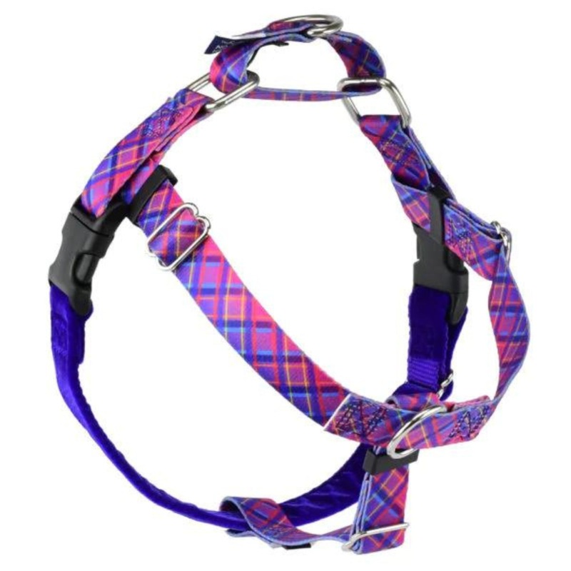 2 Hounds Design, Inc. Neon Sunrise Pink Plaid Freedom No-Pull Dog Harness 1" Large