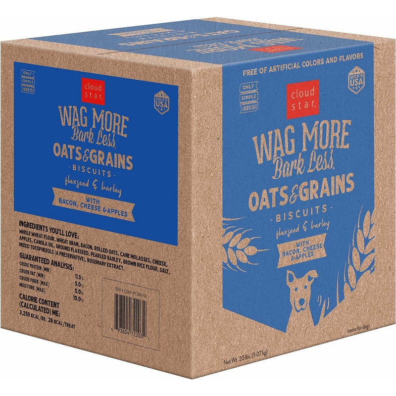 Cloud Star Wag More Bark Less Oats & Grains Biscuits with Bacon, Cheese & Apples Dog Treats 20lb