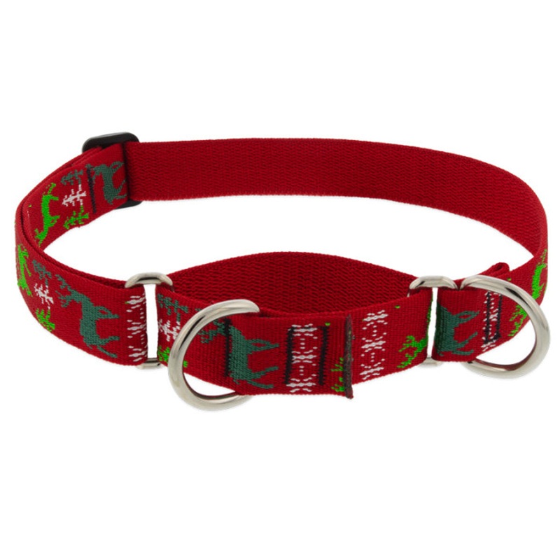 Lupine Martingale Training Collar 1" Wide 19"-27" Neck Size Happy Holidays Red