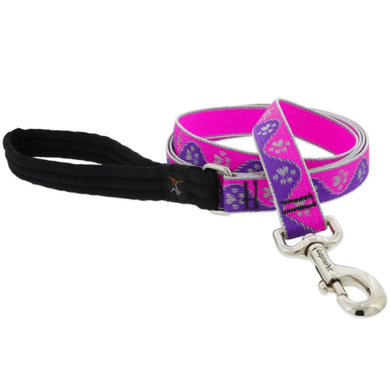 Lupine Reflective Dog Leash 1" Wide 6' Length Pink Paws