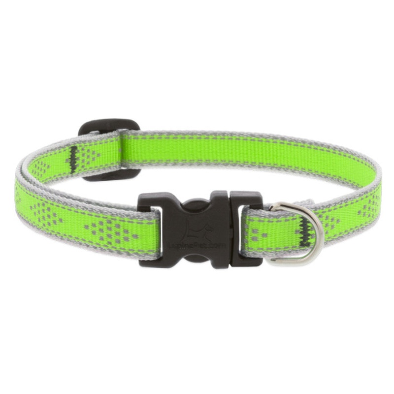 Lupine Reflective High Lights Dog Collar 1/2" Wide 8"-12" Neck Size Green Diamond