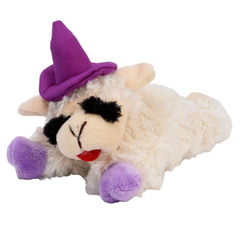 Multipet Halloween Witch Lamb Chop w/Purple Hat & Paws 6.5" Dog Toy