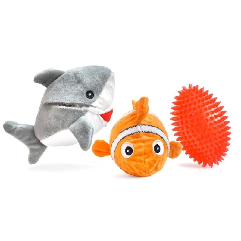 PatchWork Pet Prickles Great White With Fish 5" Dog Toy