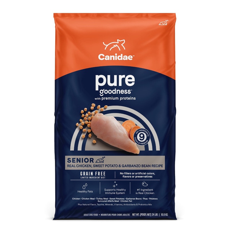 Canidae PURE Grain Free, Limited Ingredient Senior Dry Dog Food, Chicken, Sweet Potato and Garbanzo Bean, 24lbs