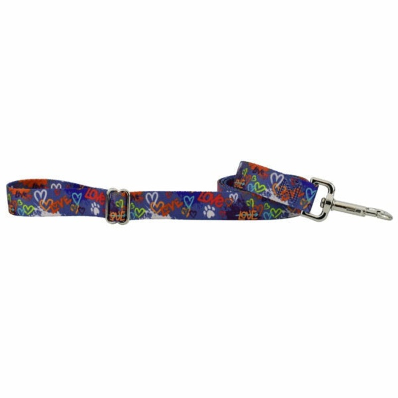 2Hounds Design Love Graffiti Blue Dog Leash 6'