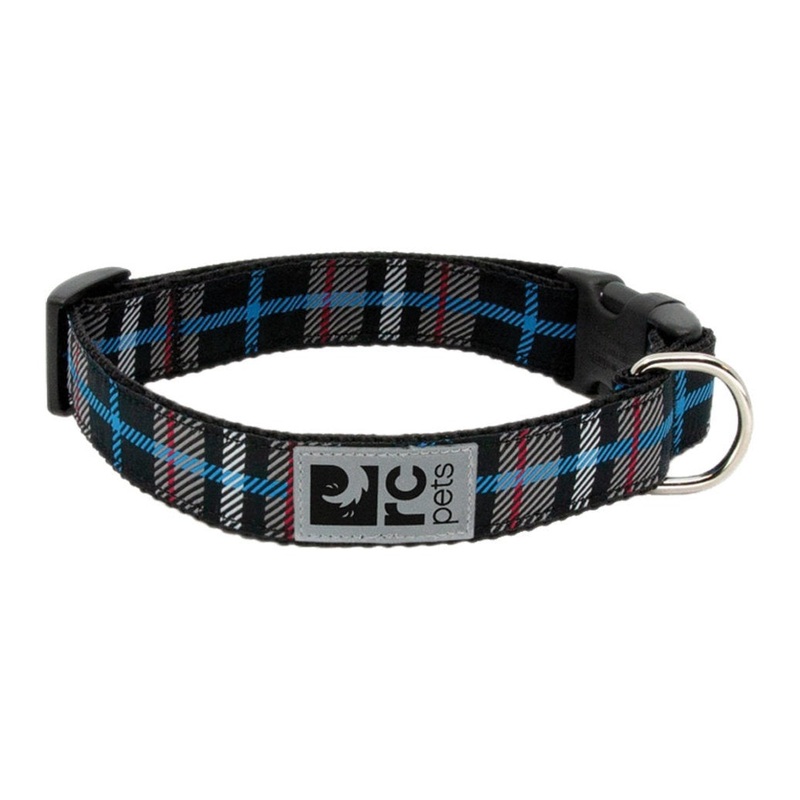 RC Pets Clip Collar Black Twill Plaid 1" Width Medium