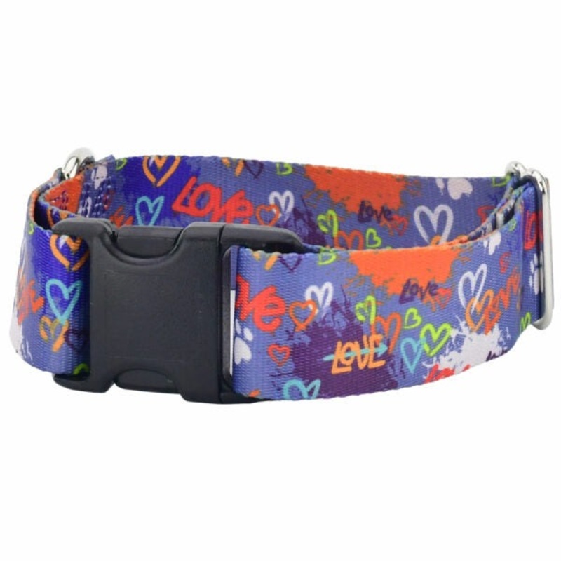 2Hounds Design Love Graffiti Blue Dog Collar Small