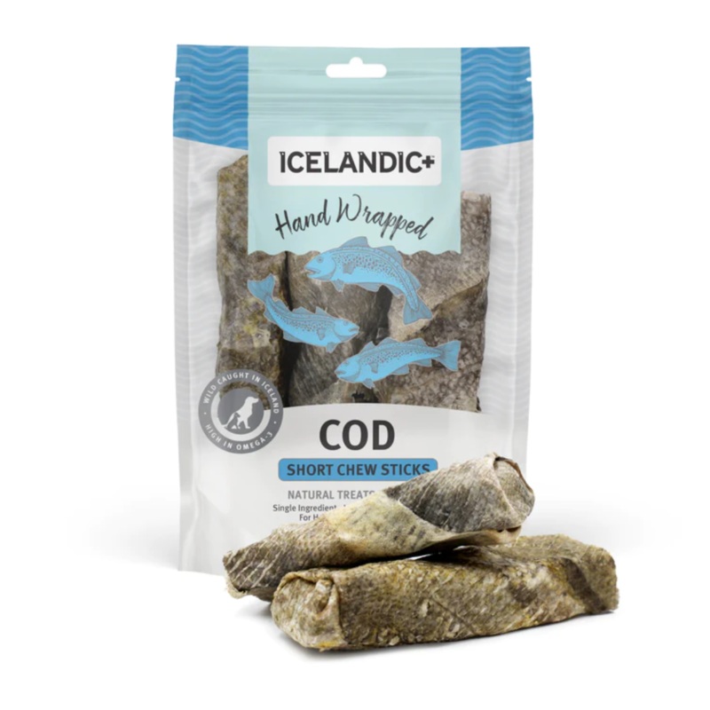 Icelandic+ Hand Wrapped Cod Skin Short 5" Chew Sticks for Dogs 3 Pack