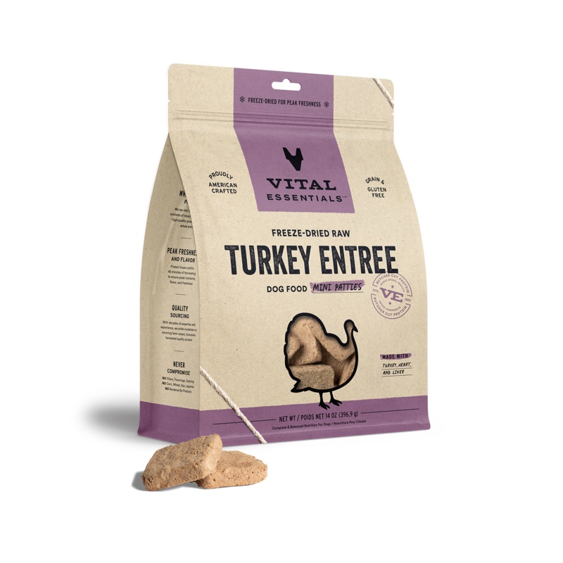 Vital Essentials Turkey Entree Mini Patties Freeze-Dried Raw Dog Food