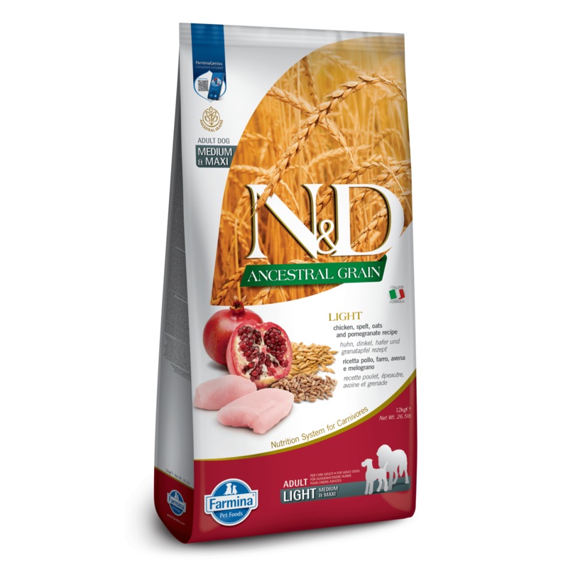 Farmina N&D Ancestral Grain Chicken & Pomegranate Medium & Maxi Light Adult Dry Dog Food