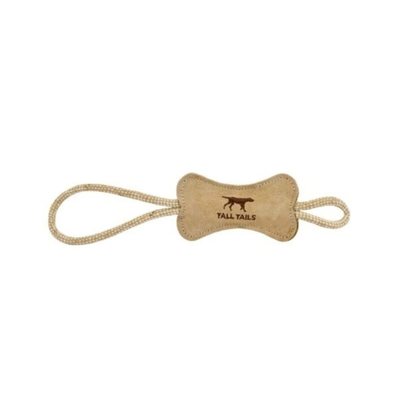 Tall Tails Natural Leather Bone Rope Leather Tug Toy for Dogs