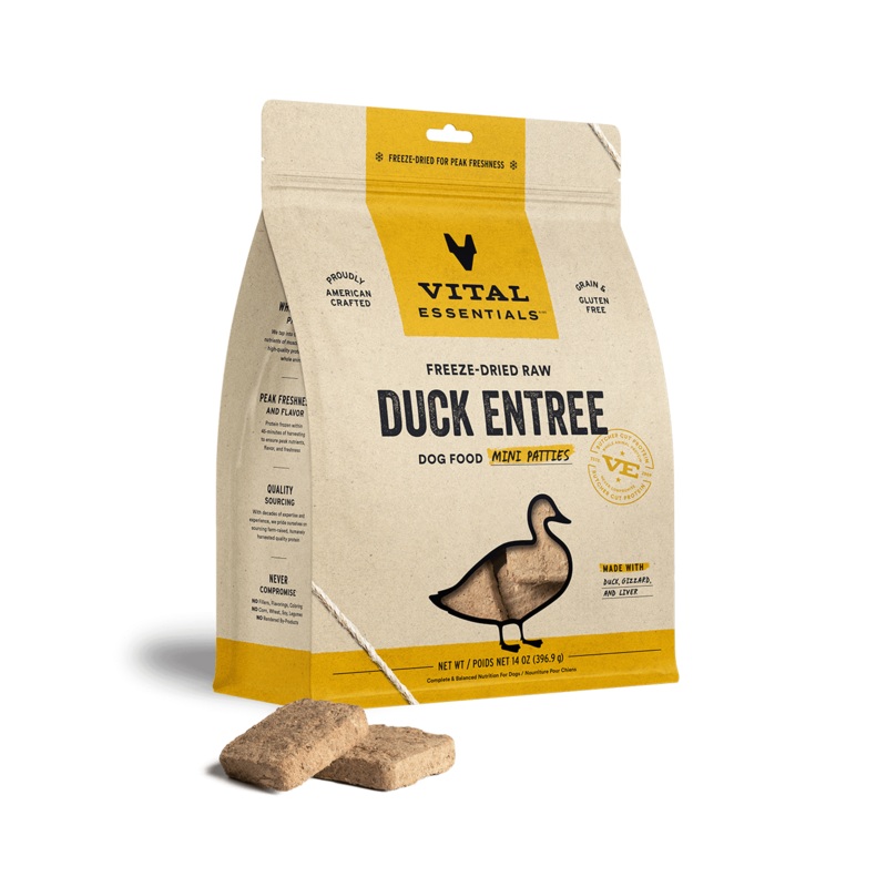 Vital Essentials Duck Entree Mini Patties Freeze-Dried Raw Dog Food