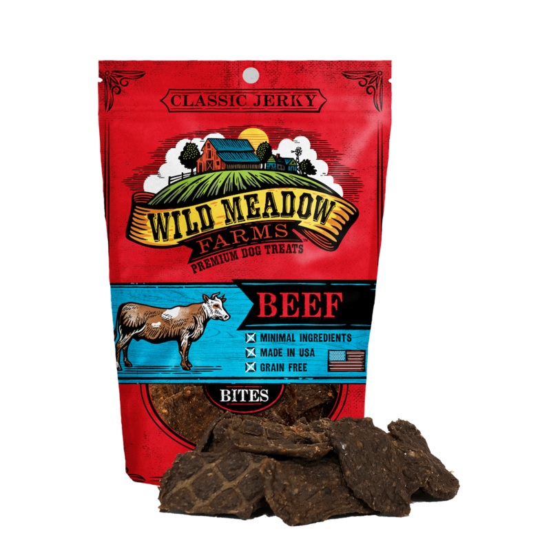 Wild Meadow Farms Classic Beef Jerky Bites Treats for Dogs