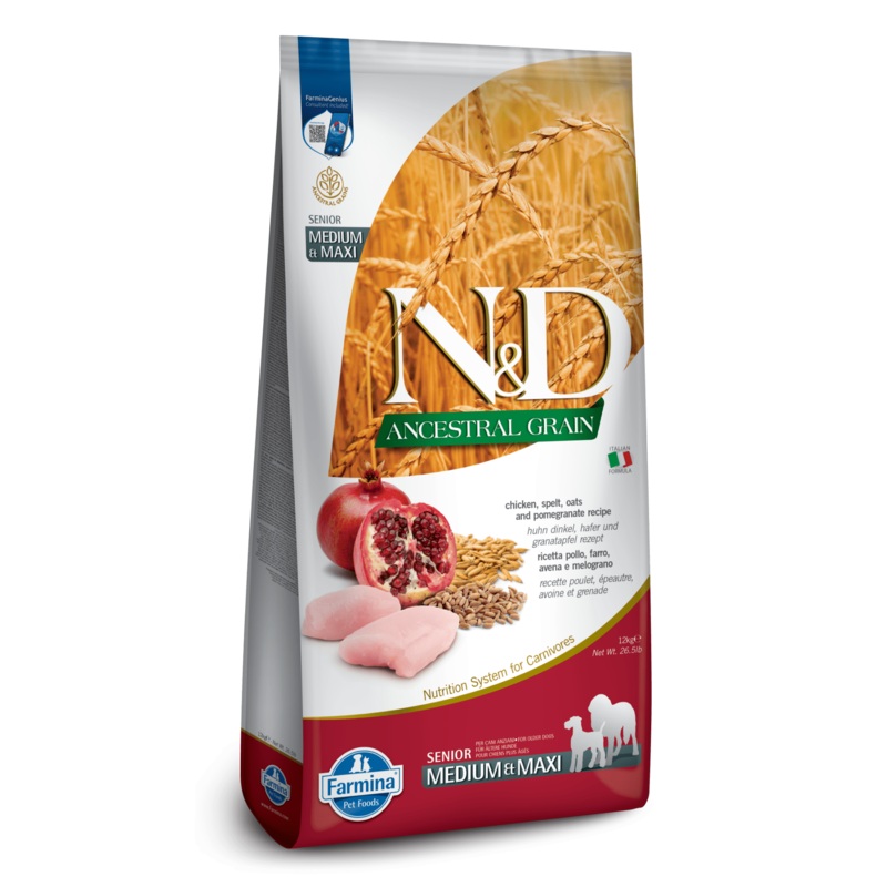 Farmina N&D Ancestral Grain Chicken & Pomegranate Medium & Maxi Senior Dry Dog Food