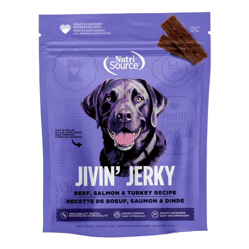 Nutrisource Jivin' Jerky Grain Free Beef, Turkey & Salmon Dog Treats