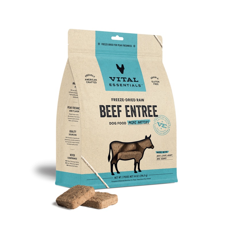 Vital Essentials Beef Entree Mini Patties Freeze-Dried Raw Dog Food