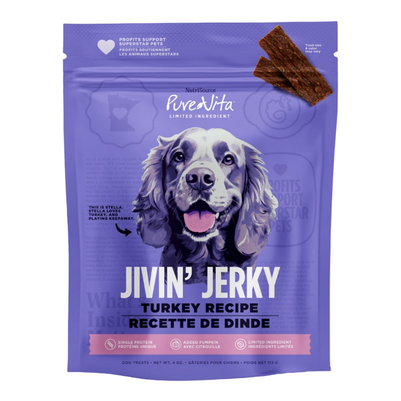 PureVita Jivin' Jerky Limited Ingredient Turkey Jerky Treats for Dogs