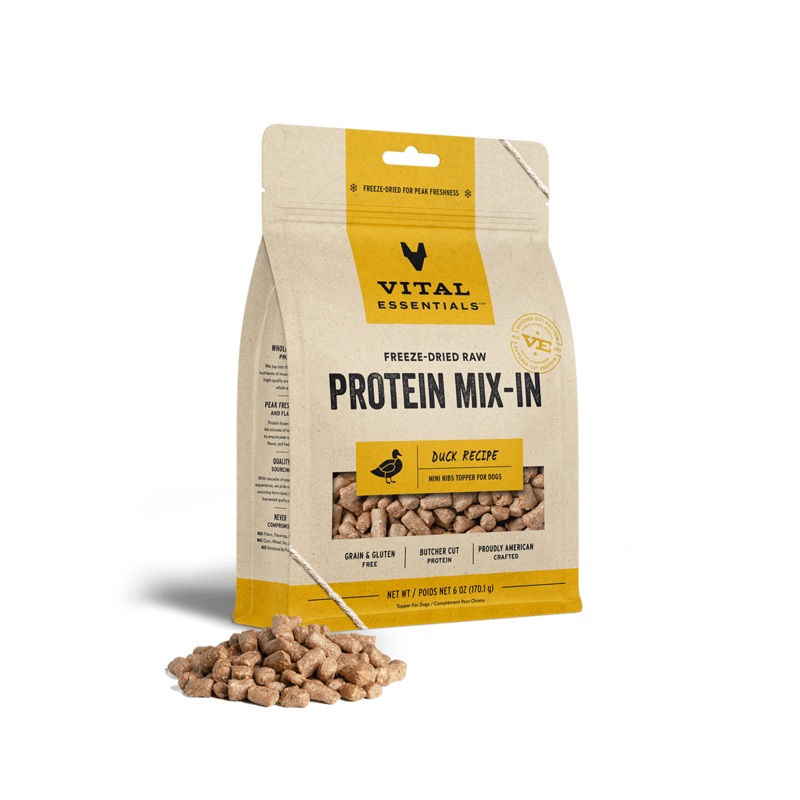 Vital Essentials Duck Recipe Freeze-Dried Raw Protein Mix-In Mini Nibs Topper For Dogs