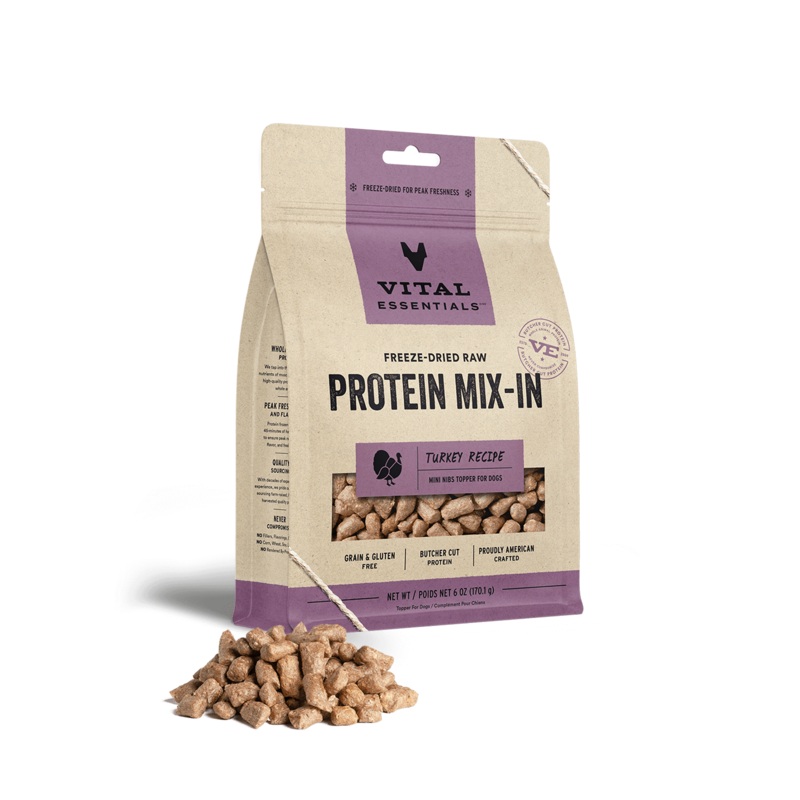 Vital Essentials Turkey Recipe Freeze-Dried Raw Protein Mix-In Mini Nibs Topper For Dogs