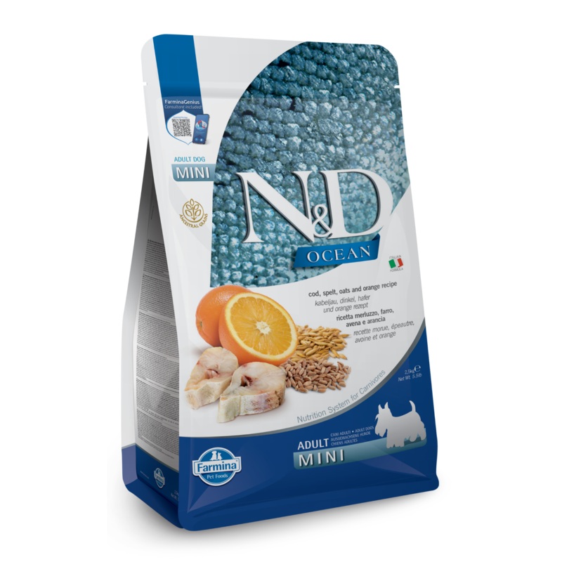 Farmina N&D Ocean Ancestral Grain Cod, Spelt, Oats & Orange Mini Adult Dry Dog Food