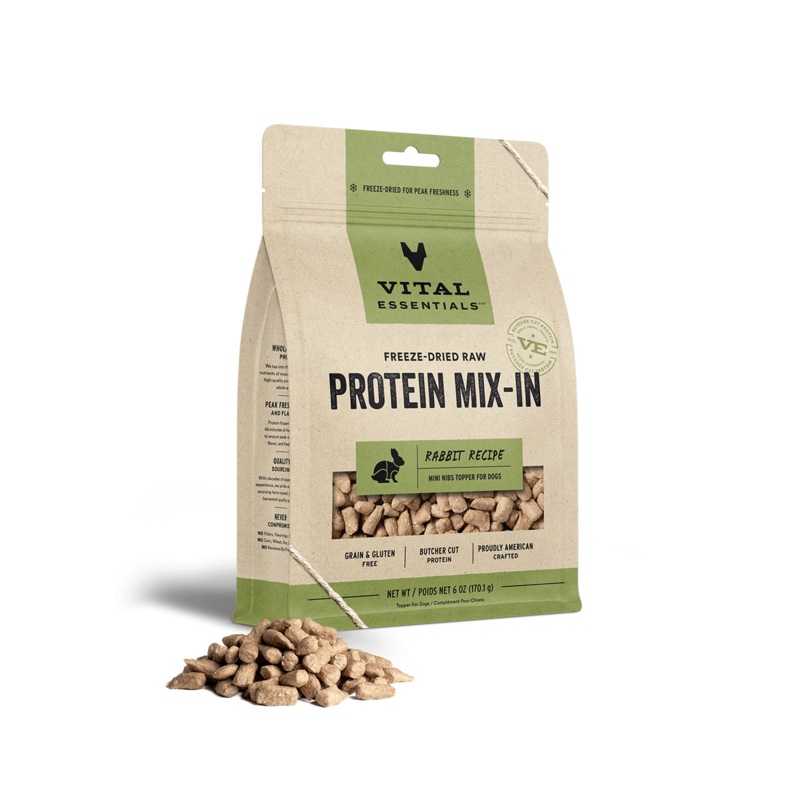 Vital Essentials Rabbit Recipe Freeze-Dried Raw Protein Mix-In Mini Nibs Topper For Dogs