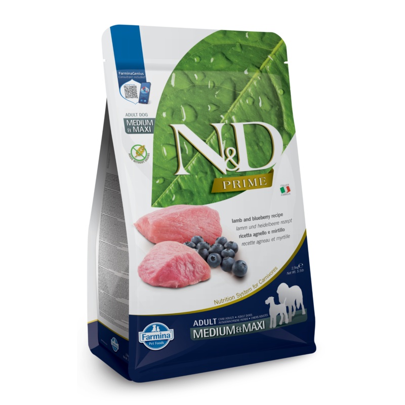 Farmina N&D Prime Grain Free Lamb & Blueberry Medium & Maxi Adult Dry Dog Food