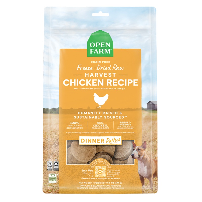 Open Farm Grain Free Harvest Chicken Recipe Freeze Dried Raw Dog Food Patties