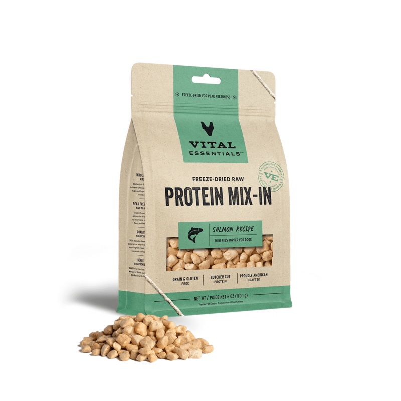 Vital Essentials Salmon Recipe Freeze-Dried Raw Protein Mix-In Mini Nibs Topper For Dogs