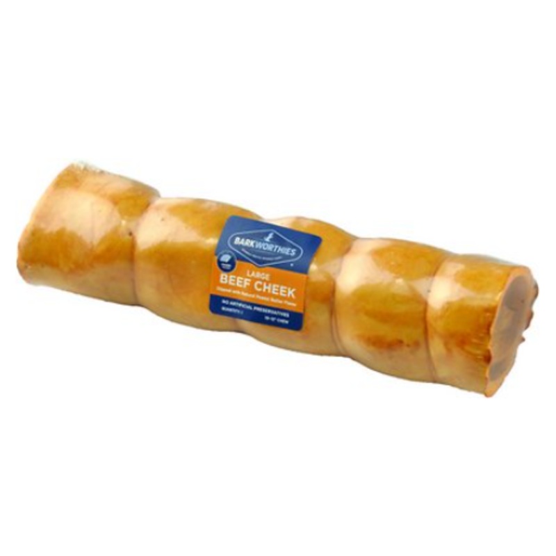 Barkworthies Peanut Butter Dipped Beef Cheek Large for Dogs