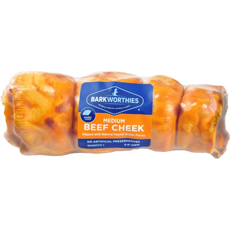 Barkworthies Peanut Butter Dipped Beef Cheek Medium for Dogs