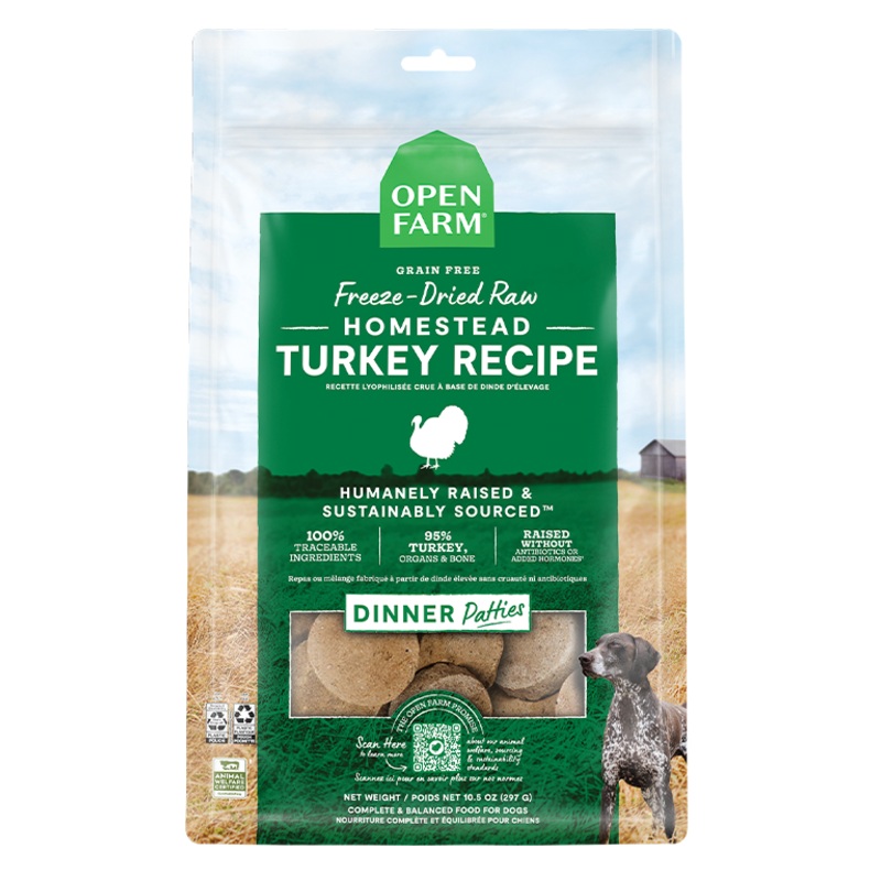 Open Farm Grain Free Homestead Turkey Recipe Freeze Dried Raw Dog Food Patties