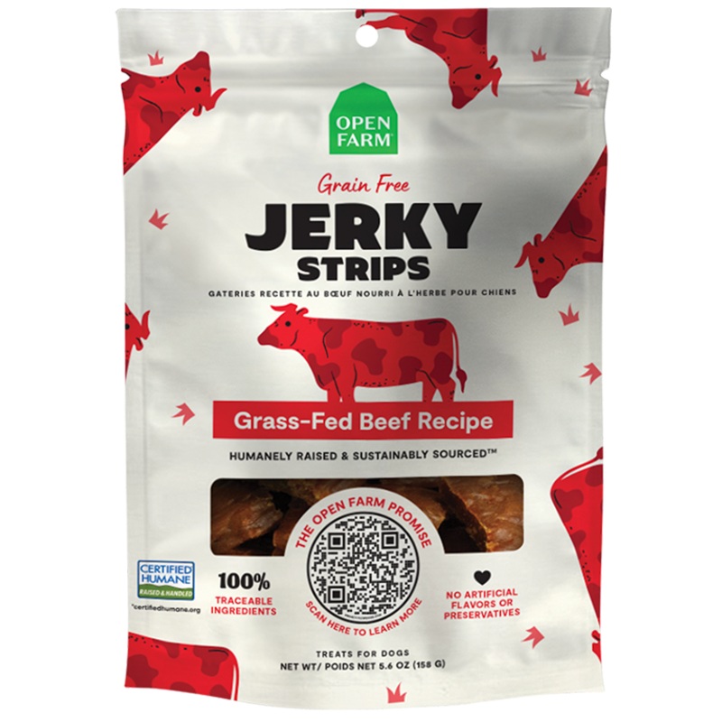 Open Farm Grain Free Jerky Strips Grass-Fed Beef Dog Treats