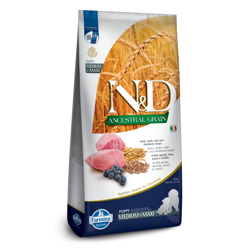 Farmina N&D Ancestral Grain Lamb & Blueberry Medium & Maxi Puppy Dry Dog Food