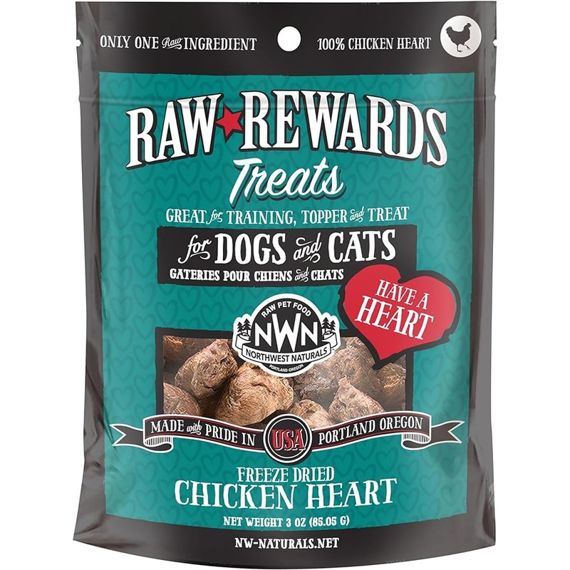 Northwest Naturals Raw Rewards Freeze-Dried Raw Chicken Heart Treats for Cats & Dogs