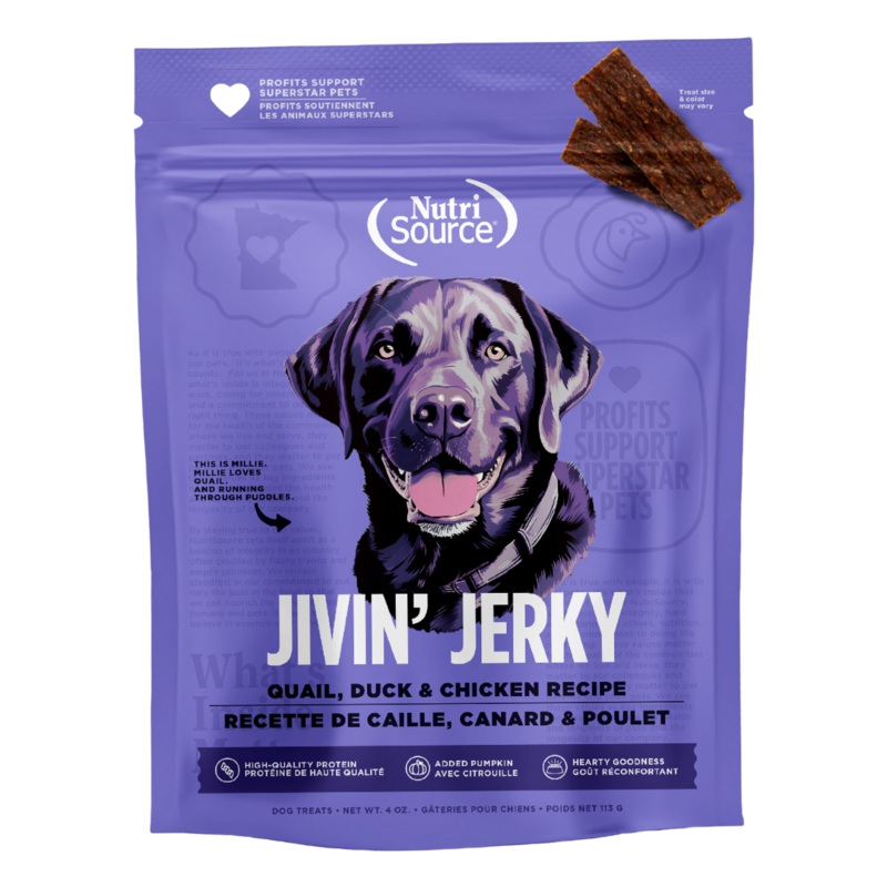 Nutrisource Jivin' Jerky Grain Free Quail, Duck & Chicken Dog Treats