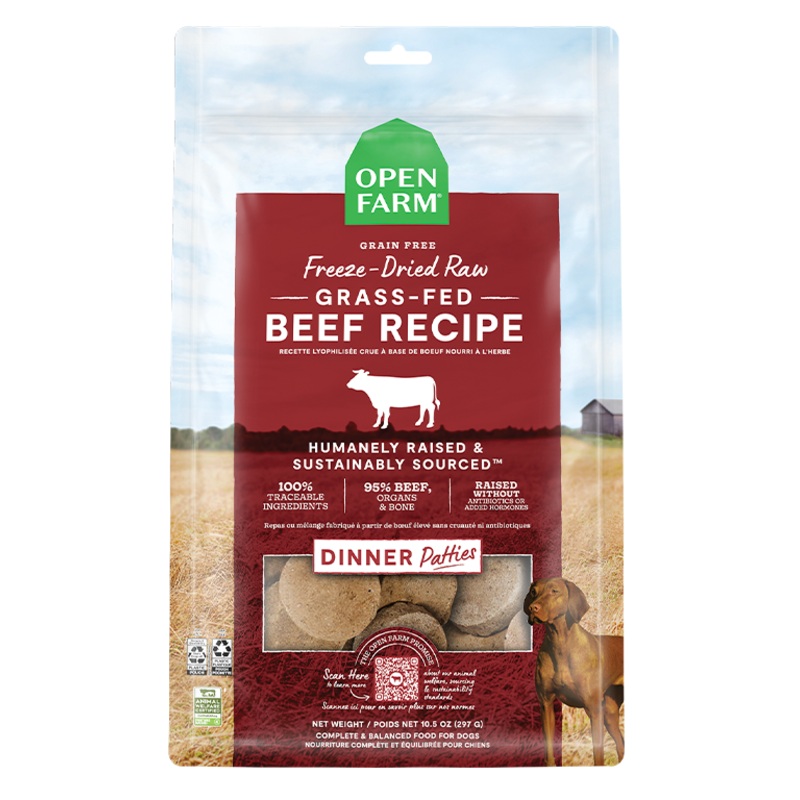 Open Farm Grain Free Grass Fed Beef Recipe Freeze Dried Raw Dog Food Patties