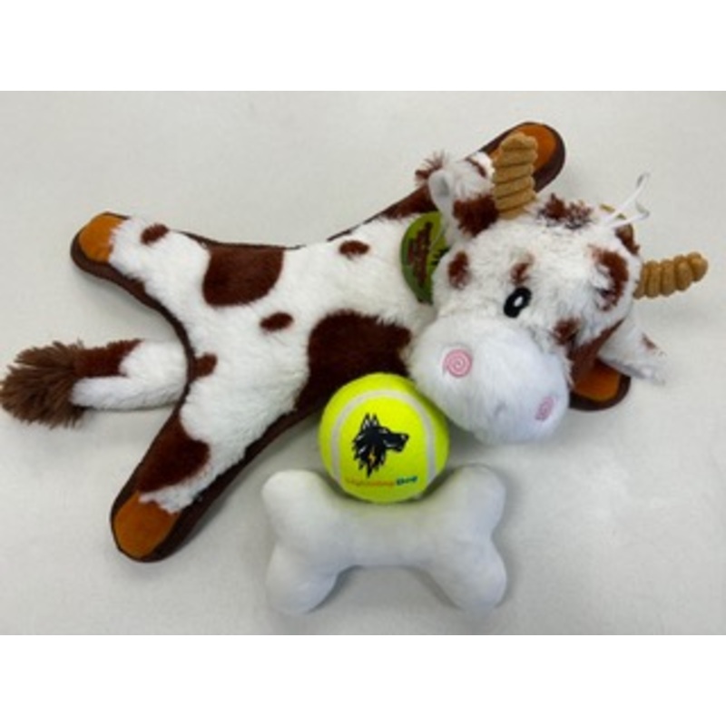 Lightning Dog Baby Fuzzy Brown Cow with Surprise Toys inside Plush Dog Toy