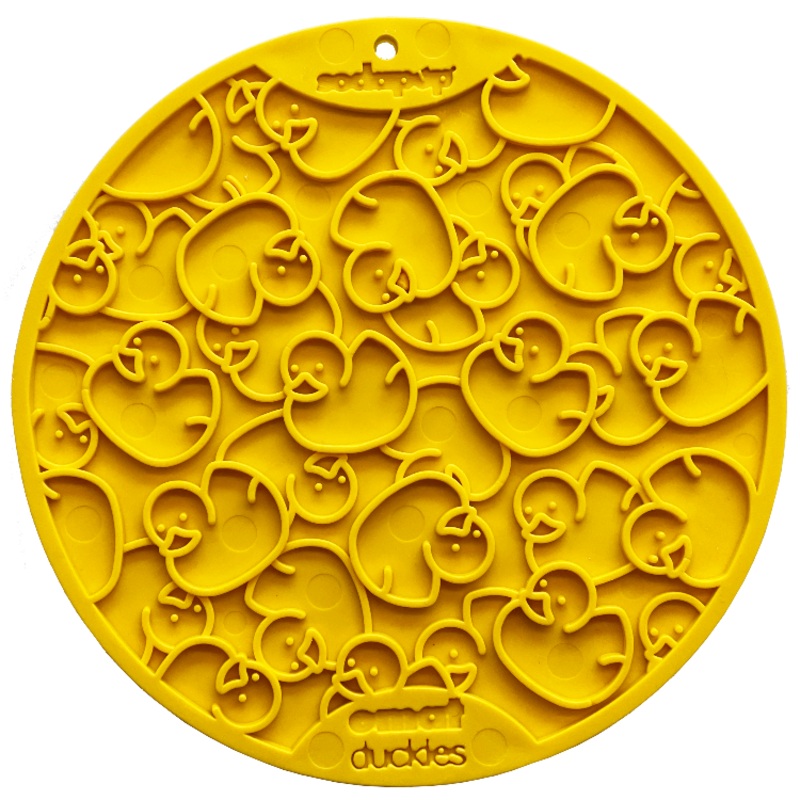SodaPup Yellow Duckies Design eMat Enrichment Lick Mat With Suction Cups for Dogs