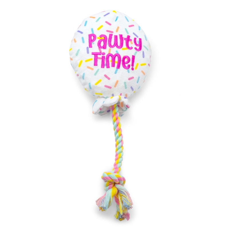 ThoozyPet Birthday Plush Balloon with Rope Dog Toy