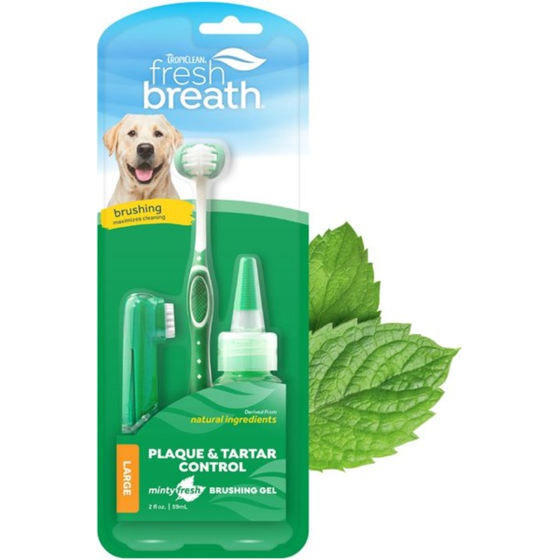 TropiClean Fresh Breath Oral Care Plaque & Tartar Remover Large Dog Toothbrush Kit