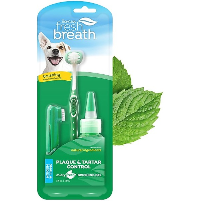TropiClean Fresh Breath Oral Care Plaque & Tartar Remover Small/Medium Dog Toothbrush Kit