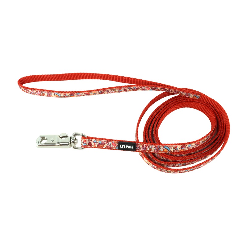 Coastal Pet Products Li'l Pals Charming Ribbon Overlay Dog Leash in Li'l Mushrooms