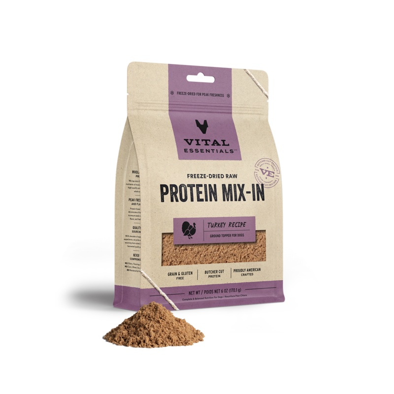 Vital Essentials Turkey Recipe Freeze-Dried Raw Protein Mix-In Ground Topper For Dogs