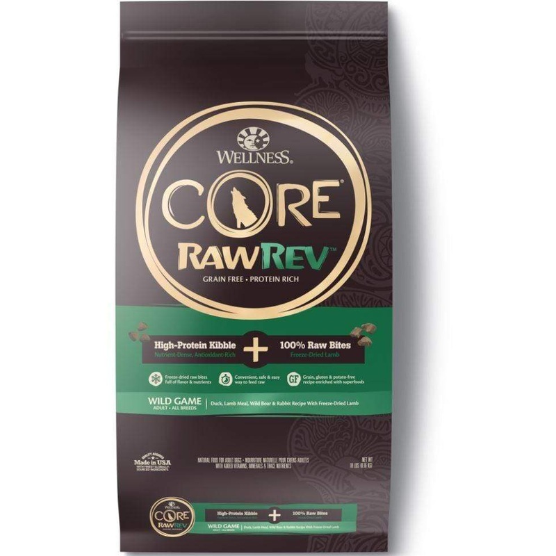 Wellness CORE RawRev Natural Grain Free Wild Game Duck, Lamb, Wild Boar & Rabbit with Freeze Dried Lamb Dry Dog Food