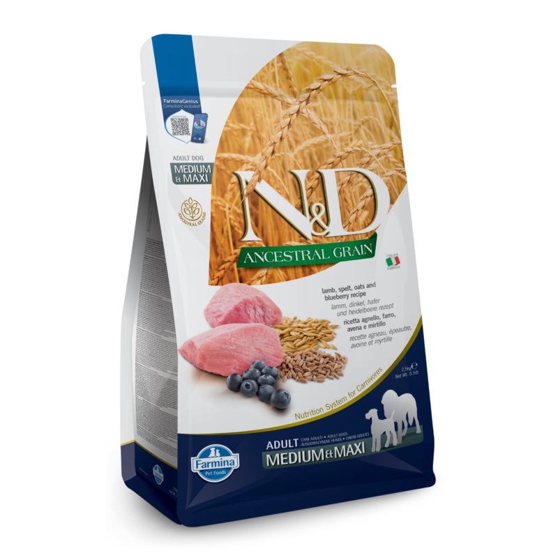 Farmina N&D Ancestral Grain Lamb & Blueberry Medium & Maxi Adult Dry Dog Food