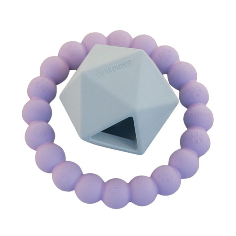 Dexypaws 2 Piece Aggressive Ring and Geometric Treat Dispenser Set, Lilac and Sky Blue Dog