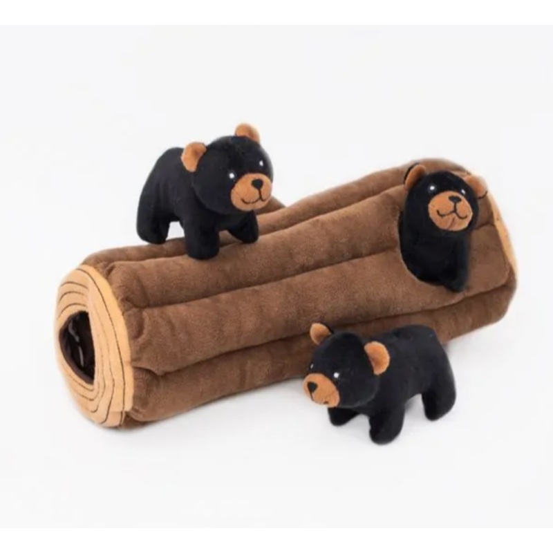 ZIPPY PAWS BURROW DOG TOY - BLACK BEAR LOG